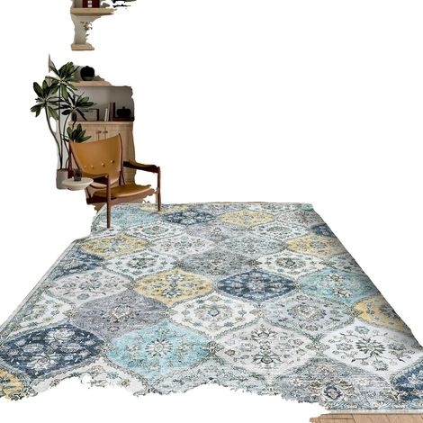 Teppich, waschbar, verwittertes Design, Gelb 160X230Cm (1/2)