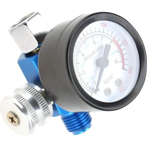 Régulateur de pression d'air pour pistolet à peinture, 1/4 pouce Régulateur de pression avec manomètre pour Compresseurs d'air et outils à air, 0-10BAR 0-150PSI (1/5)