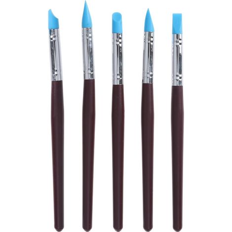 5er-Pack Silikonpinsel zum Abdecken von flüssiger Farbe und zum Formen von Ton, Dunkelrot (1/5)