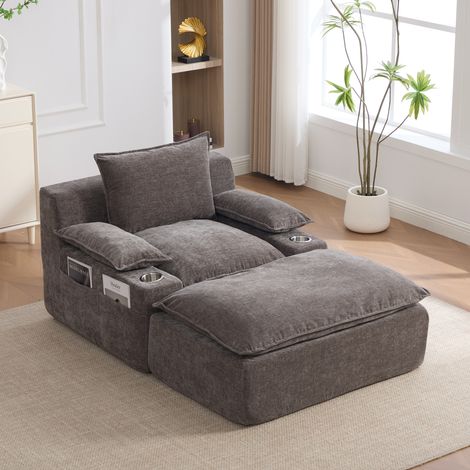 Fauteuil de relaxation 1 place en chenille, fauteuil lounge moelleux pour salon et chambre Gris