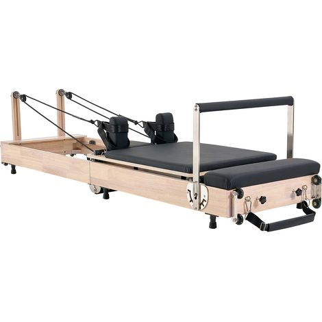 Mophorn Riformatore Pilates pieghevole in legno, attrezzo per allenamento domestico con doppia resistenza, molle e corda, set completo con seduta, dimensioni 2380x680x570 mm