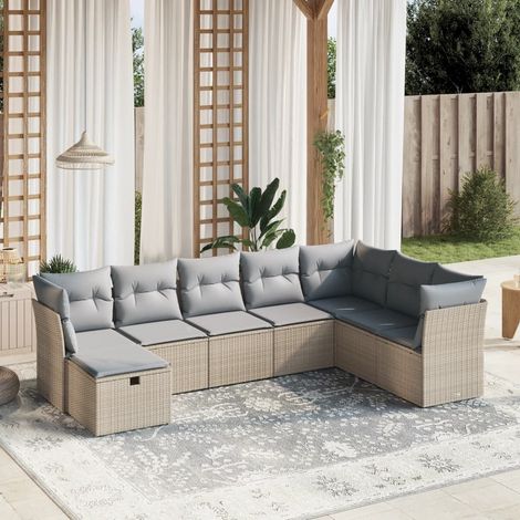 Juego de sofás jardín con cojines beige mezcla 8 pzas ratán PE vidaXL (1/4)
