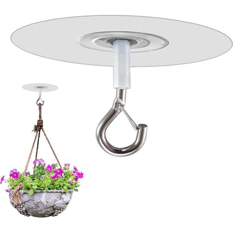 Lot de 5 crochets de plafond autocollants avec sécurité sans perçage crochets de plafond lourds, crochets adhésifs extra puissants pour pots de fleurs, crochets de plafond avec sécurité (1/5)