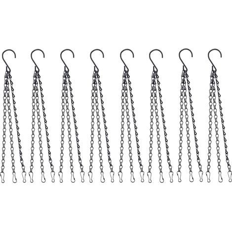 8 Pièces Chaîne Suspendue avec Clip, 40cm Métal Cintre De Panier Suspendu 3 Pattes Chaîne De Suspension De Plante pour Pot De Fleurs Jardinières Mangeoires pour Oiseaux Lanternes (Noir (1/5)