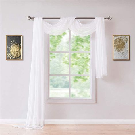 Écharpes de fenêtre blanches transparentes extra longues de 216 pouces, en voile doux texturé, pour baldaquin de lit et rideaux, idéales pour les décorations événementielles.