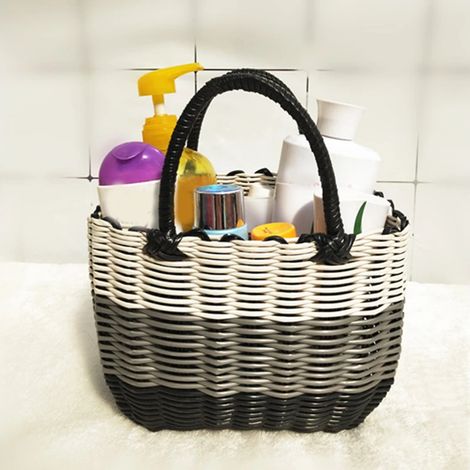 Panier artisanal avec poignée, panier de camping et de pique-nique, panier de rangement pour le vin et les fleurs, organisateur de cuisine, décoration intérieure, noir et blanc (1/5)