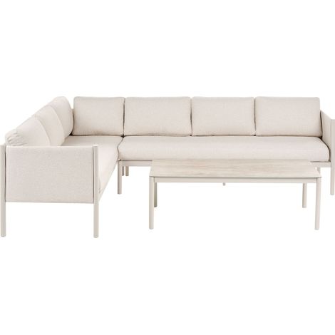 Garten Ecksofa mit Tisch 5-Sitzer TONARA Metall Hellbeige rechtsseitig (1/5)