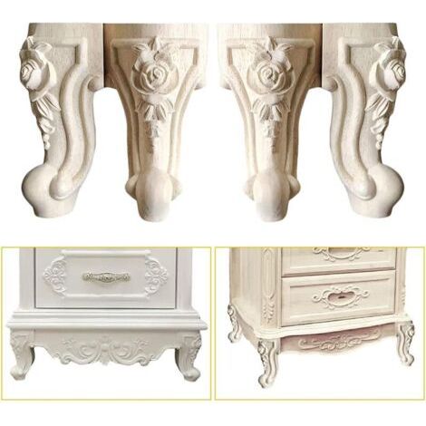 Lot de 4 pieds de meubles en bois - 10 cm - Style européen - En bois massif sculpté - Décoration pour canapé, chaise, lit, armoire (1/3)