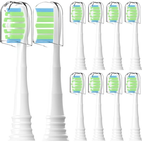 Lot de 10 têtes de brosse à dents de rechange compatibles avec brosse à dents électrique ApaCare avec couvercle anti-poussière (blanc, M) (1/5)