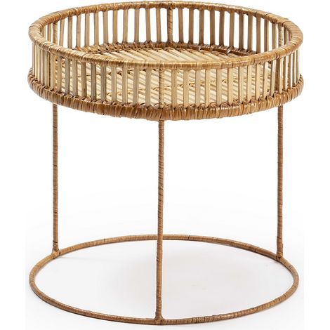 Mesa Auxiliar 39X39X37 Mimbre Natural/Metal (1/2)