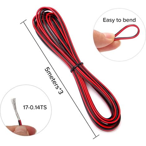 15 m (3 x 5 m) 22AWG Elektrokabel, mehradriges verzinntes Kupferkabel, 2-adriges Parallelkabel, Elektrokabel (1/4)