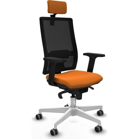 Horna sincro malla negra similpiel naranja brazos 2D base blanca cabecero 2D ruedas 65mm engomadas (1/5)