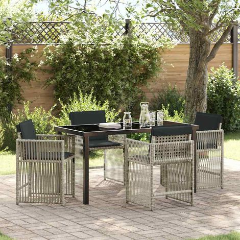 vidaXL Garten Essgruppe 5 pcs Hellgrau Poly-Rattan (1/5)