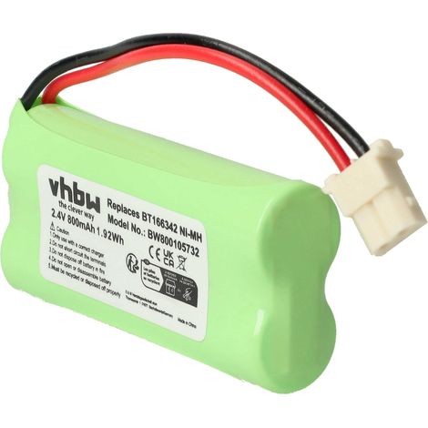vhbw Replacement Battery compatible with V-Tech LS6325-2, LS63253, LS6325-3, LS63254, LS6325-4 Wireless Landline Phone (800mAh, 2.4V, NiMH)