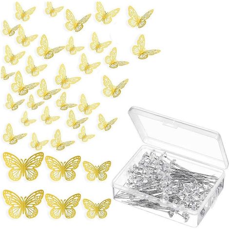 Ensemble de 160 accessoires pour bouquets de fleurs, 60 autocollants muraux papillons dorés 3D et 100 épingles à corsage en forme de diamant. (1/5)