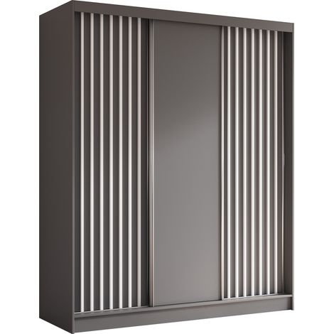 AX LIVING Cabinio Kleiderschrank 180 Breit Grau mit Weißen Lamellen