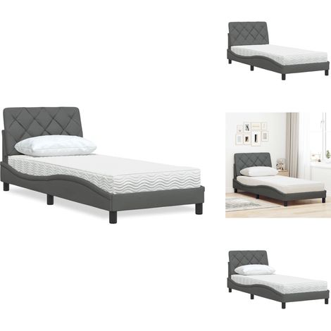 Lit avec matelas gris foncé 90x200 cm tissu - Lit - Lits - Meuble De Chambre À Coucher - Sommier (1/5)