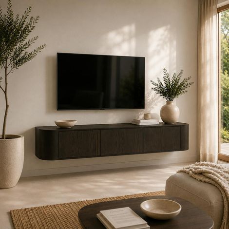 Meuble TV suspendu en chêne brun 3 portes LOREN (1/5)
