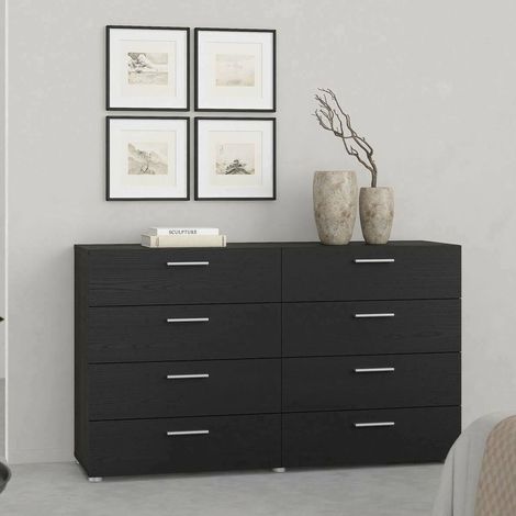 Buffet Phethai, Commode 8 Tiroirs, Ouverture Coulissante, 40x140x81.7h cm Noir (1/5)
