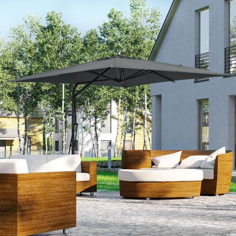 Parasol déporté carré 2,5 x 2,5 m, parasol de jardin extérieur protection UV base croisée incluse gris foncé