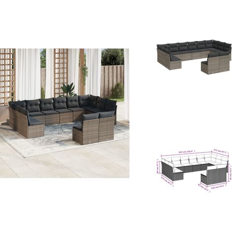 12-tlg. Garten-Sofagarnitur mit Kissen Grau Poly Rattan - Gartensofas - Outdoor Möbel - Lounge Set - Gartenlounge - Rattan Sofa (1/3)