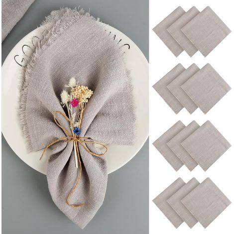 12 Pièces Serviettes de Table en Tissu, 42 x 42 cm Serviette de Table Coton avec Franges pour Anniversaire, Mariage Décoration (Gris Clair) (1/5)