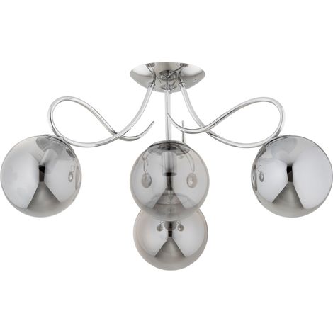 Plafonnier OXA Alfa chrome, globes verre fumé 4xE14 (1/3)