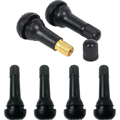 Valves en Caoutchouc Snap-in, TR413 Valves de Pneu, Roue Snap en Pneu Valve de Voiture, Pneu Valve Tige Capuchon De Soupape en Caoutchouc, Universel, 6 Pièces,Noir (1/5)