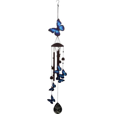 Carillon papillon bleu (98 cm) – Décoration commémorative, sons doux pour le jardin et l'intérieur