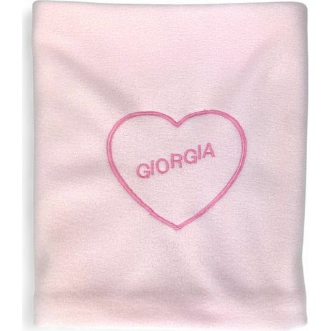 Copertina pile personalizzata con nome - Cuore ricamato - Bambino e Bambina - asilo lettino culla neonato, morbida Made in Italy Rosa Cm. 70x100 (1/4)