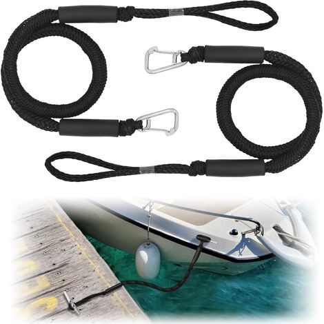 Ensemble de 2 sandows de 1,2 m compatibles avec les pontons, avec mousqueton et boucle en acier inoxydable, ligne d'ancrage élastique réglable, robustes. Compatibles avec les rallonges électriques et (1/5)