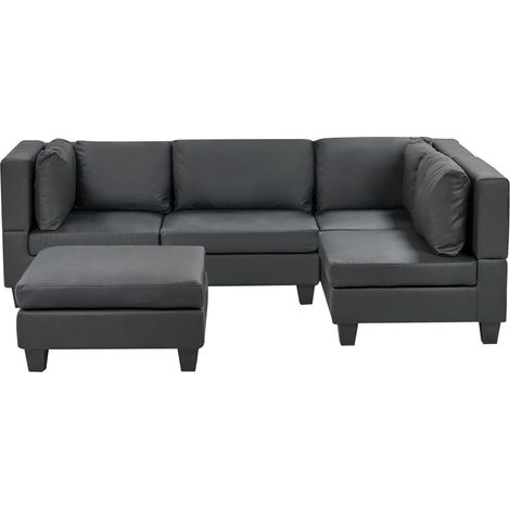 Sofá modular moderno 4 plazas tapizado piel sintética patas negras respaldo acolchado izquierdo negro con otomana Unstad