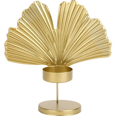 Bougeoir unique en forme de feuille avec base dorée pour décoration de table