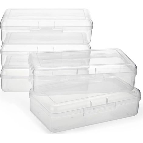 Lot de 5 boîtes à crayons en plastique transparent, étui à crayons, rangement pour la maison et le bureau, boîte de tri, organisateur de fournitures de bureau. (1/5)