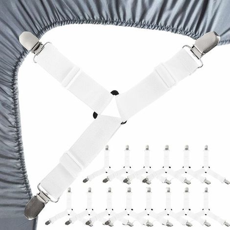 Lot de 15 Sangles Élastiques pour Drap-Housse, Système de Maintien Ajustable avec Fermoirs Triangulaires pour Matelas, Canapé et Linge de Lit (1/5)