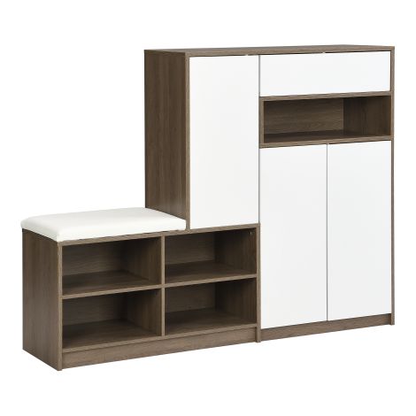 Banc de rangement et meuble à chaussures, banc à chaussures, étagère à chaussures multifonctionnelle avec assise rembourrée — Solution de rangement polyvalente avec étagères réglables pour l'entrée. (1/5)