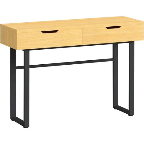 Consola estrecha de entrada 110 x 35 x 76,5 cm con 2 cajones, madera y metal (1/5)