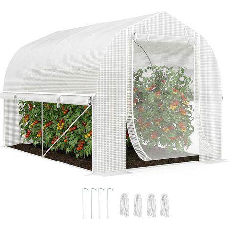Serre Tunnel 3x2x2 m – Parois Latérales Enroulables, Bâche PE Anti-UV et Acier – Blanche