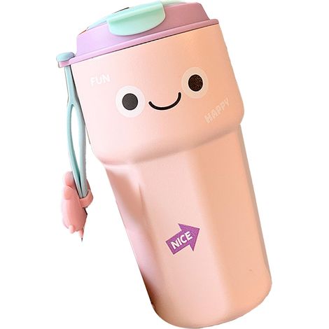 Bouteille isotherme mignonne à double isolation de 450 ml en acier inoxydable rose, idéale pour les boissons chaudes. (1/5)
