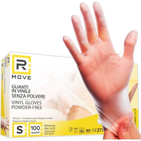R Move Gants en Vinyle Jetables Sans Poudre Sans Latex Taille S - 100 Pièces (1/5)