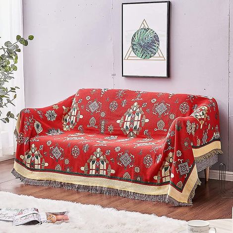 Plaid rétro à pompons et motifs ethniques, 130 x 180 cm (1/5)