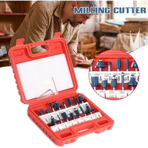 15pcs Outils de Fraise pour travail du bois, jeu de tige 1/4, Fraise de Rainure Set Cutter en Bois de Coupe Outil de Travail du (1/4)