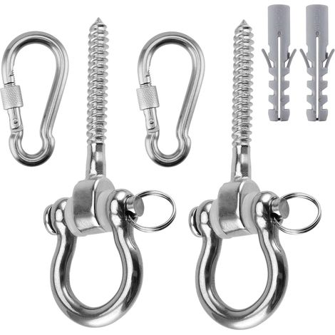 Lot de 2 Crochets de Balançoire en Acier Inoxydable 304 - Support pour Poutres en Bois - Crochet de Plafond 180° - Charge Max 900kg - 12.5×4.1cm avec Tubes d'Expansion et Mousquetons (1/5)