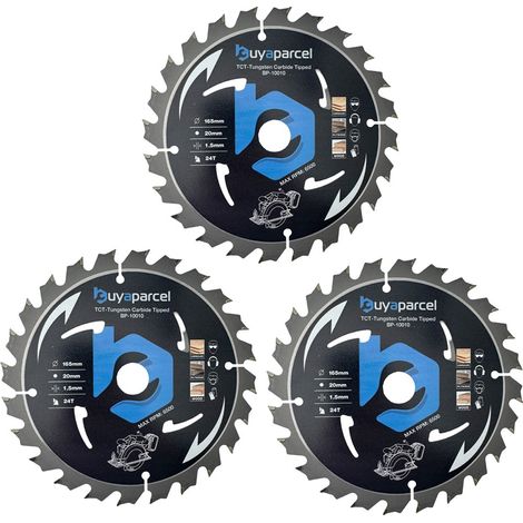 3x BAP Trade Pro Circular Saw Blade 165mm X 20 24 Teeth Carbide Tipped Long Life (1/5)