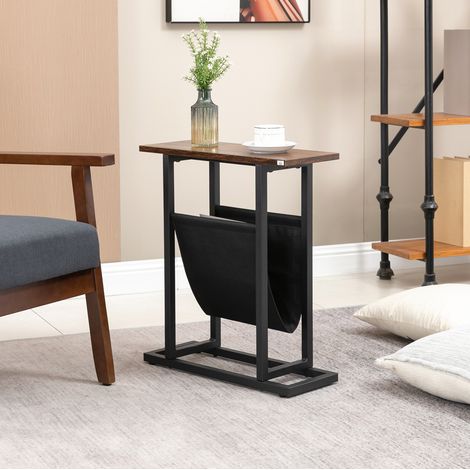 Tavolino da divano 49x19x55 cm, con tasca in tessuto, struttura in acciaio, poliestere marrone scuro (1/5)
