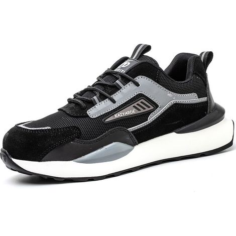Chaussures de travail pour hommes et femmes, chaussures de protection du travail sur les chantiers de construction, chaussures à bout en acier, respirantes et confortables, légères et douces-42，noir (1/3)