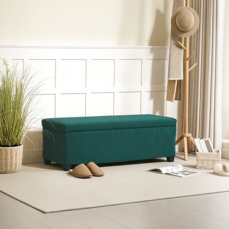 Banc de rangement bout de lit en velours côtelé avec couvercle, pour salon, chambre, entrée, 112 x 42 x 40 cm, vert
