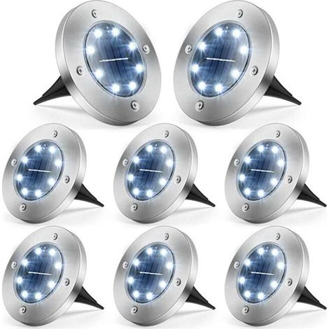 Lumière Solaire Extérieur 8PCS, 8LED Luminaire Jardin Au Sol Eclairage 6000K Etanche IP65 Lampe Solaire Spot Encastrable Pour Chemin Terrasse Cour Souterraine [Classe énergétique A+++] (1/5)