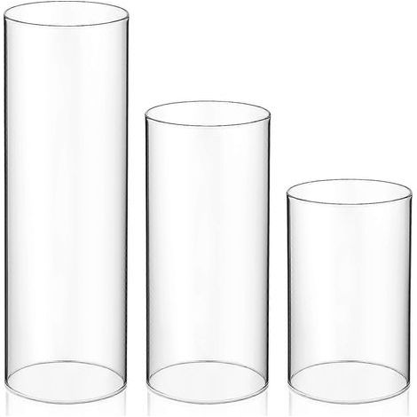 Lot de 3 abat-jour cylindriques en verre transparent pour bougies, accessoires pour lampes.-20X6X6CM (1/4)