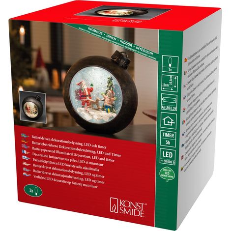 Konstsmide 4360-550 - Globo di neve con motivo natalizio, a forma di pallina di Natale, a LED (1/4)